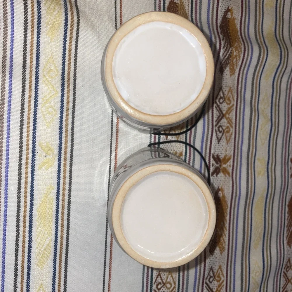 Pair Of Ceramic Pails/buckets With Metal Handles Birds On Branches, Candle Holde